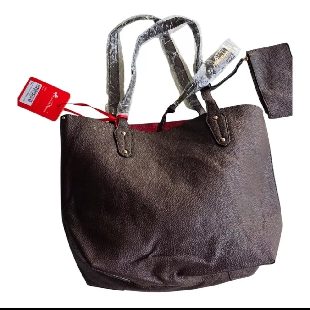 Montana West Leather Shoulder HandBag Women Brown Large Wallet Charm Logo 2piece